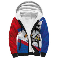 American Samoa Flag Day Sherpa Hoodie Polynesian Art Geometric with Flag Brush Style