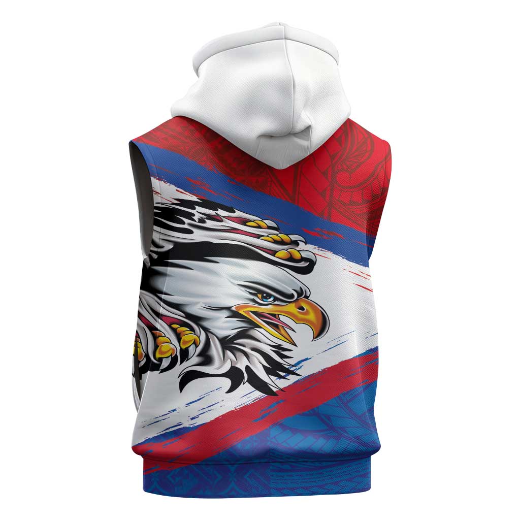 American Samoa Flag Day Sleeveless Zip Hoodie Polynesian Art Geometric with Flag Brush Style