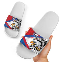 American Samoa Flag Day Slide Sandals Polynesian Art Geometric with Flag Brush Style