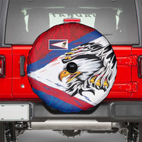 American Samoa Flag Day Spare Tire Cover Polynesian Art Geometric with Flag Brush Style