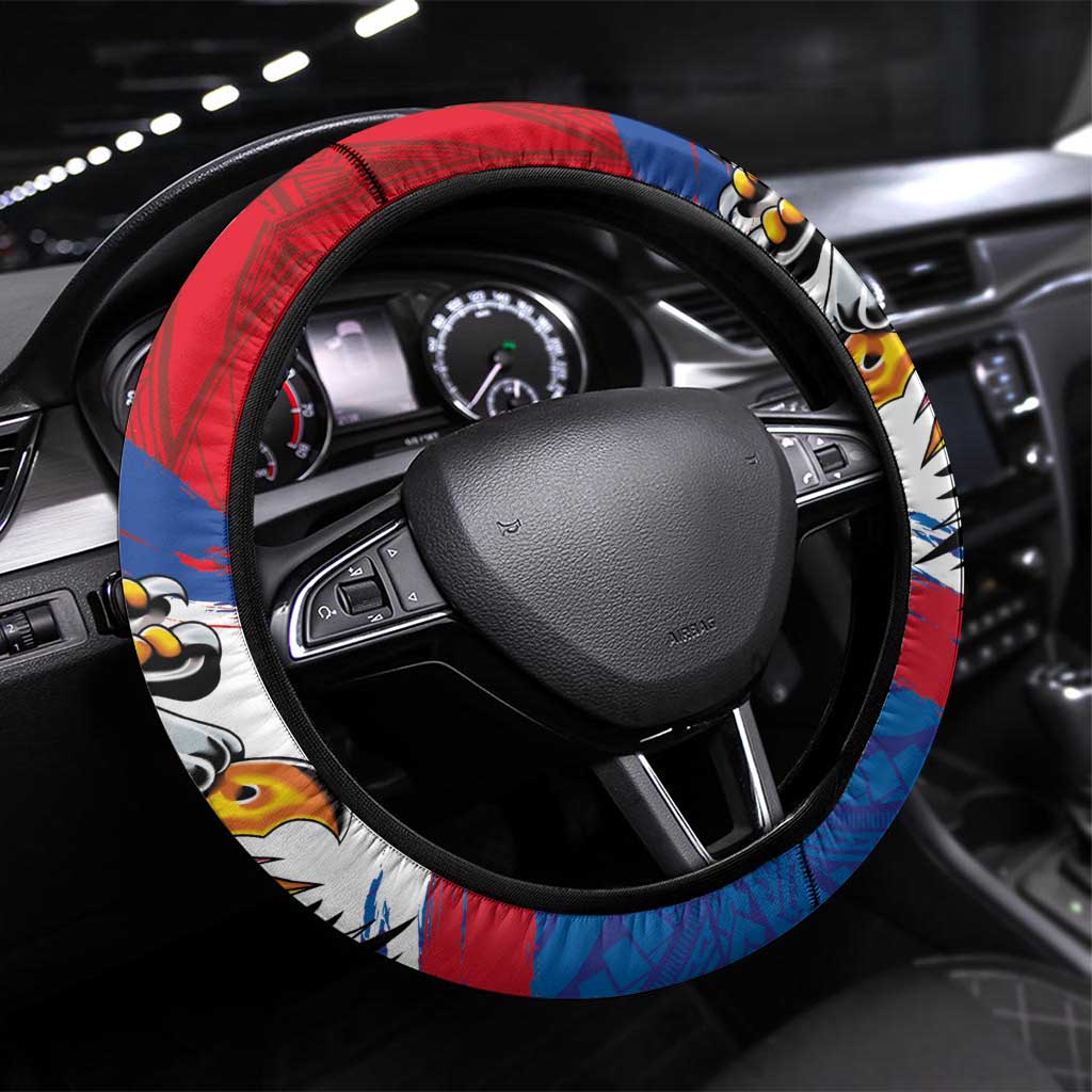 American Samoa Flag Day Steering Wheel Cover Polynesian Art Geometric with Flag Brush Style
