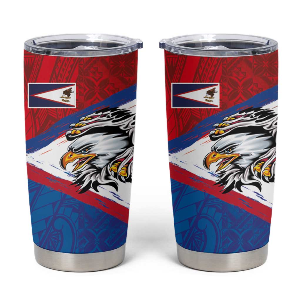 American Samoa Flag Day Tumbler Cup Polynesian Art Geometric with Flag Brush Style