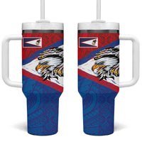 American Samoa Flag Day Tumbler With Handle Polynesian Art Geometric with Flag Brush Style