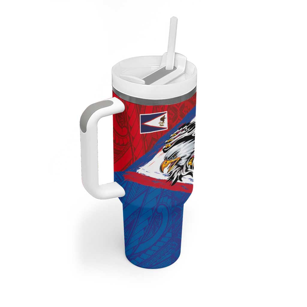 American Samoa Flag Day Tumbler With Handle Polynesian Art Geometric with Flag Brush Style
