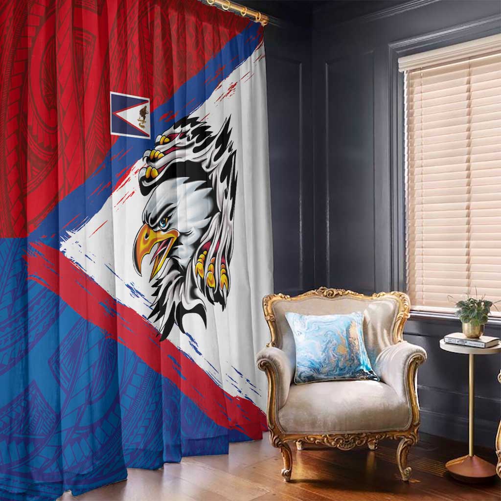 American Samoa Flag Day Window Curtain Polynesian Art Geometric with Flag Brush Style