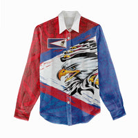 American Samoa Flag Day Women Casual Shirt Polynesian Art Geometric with Flag Brush Style