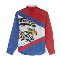 American Samoa Flag Day Women Casual Shirt Polynesian Art Geometric with Flag Brush Style