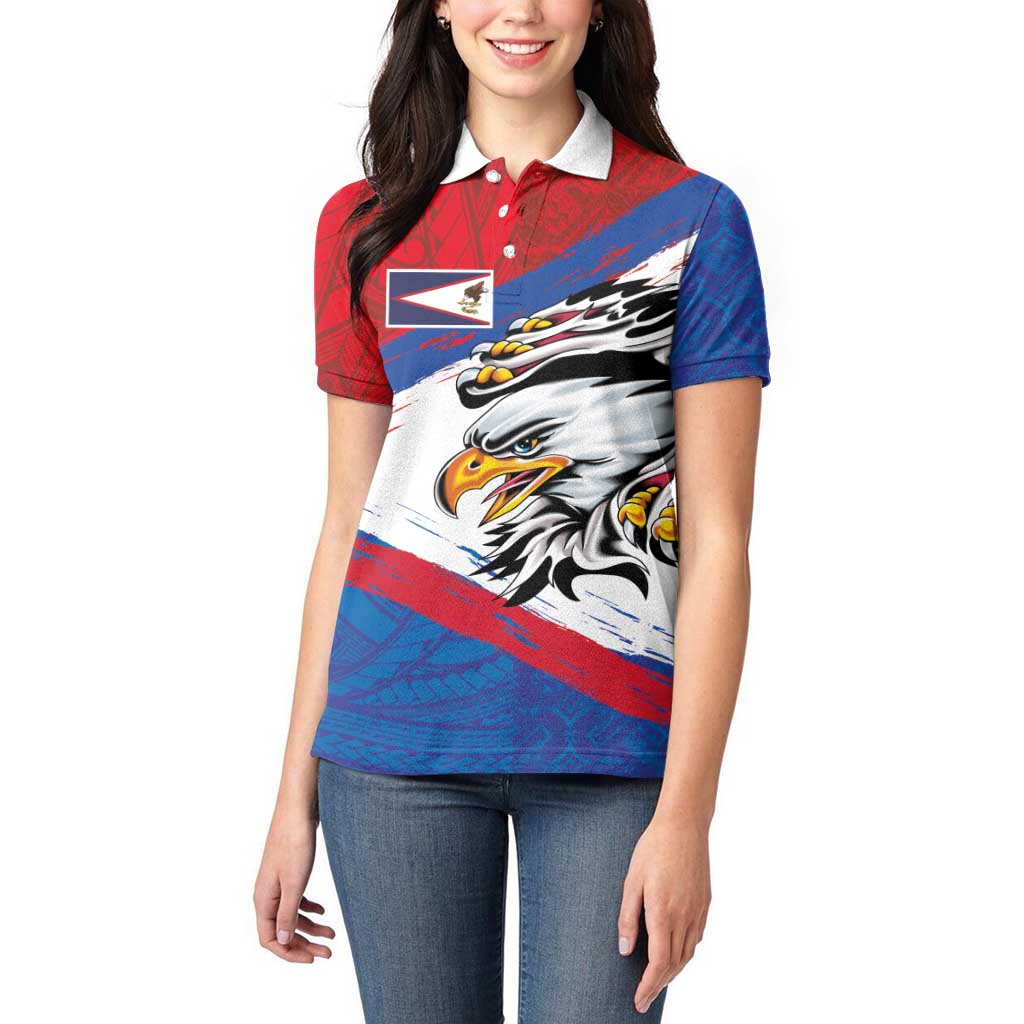 American Samoa Flag Day Women Polo Shirt Polynesian Art Geometric with Flag Brush Style