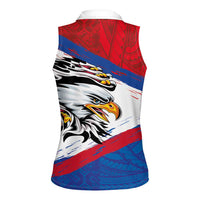 American Samoa Flag Day Women Sleeveless Polo Shirt Polynesian Art Geometric with Flag Brush Style