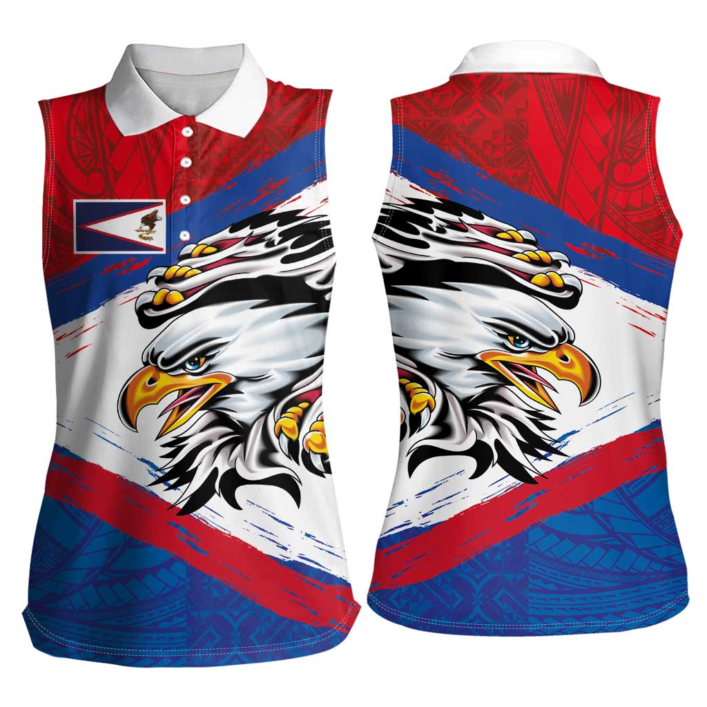 American Samoa Flag Day Women Sleeveless Polo Shirt Polynesian Art Geometric with Flag Brush Style