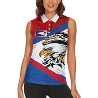 American Samoa Flag Day Women Sleeveless Polo Shirt Polynesian Art Geometric with Flag Brush Style
