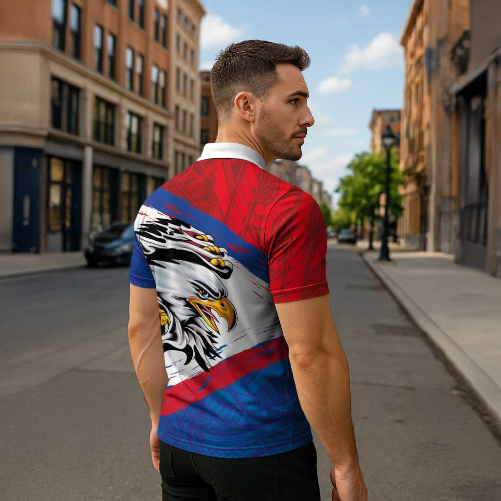 American Samoa Flag Day Zipper Polo Shirt Polynesian Art Geometric with Flag Brush Style