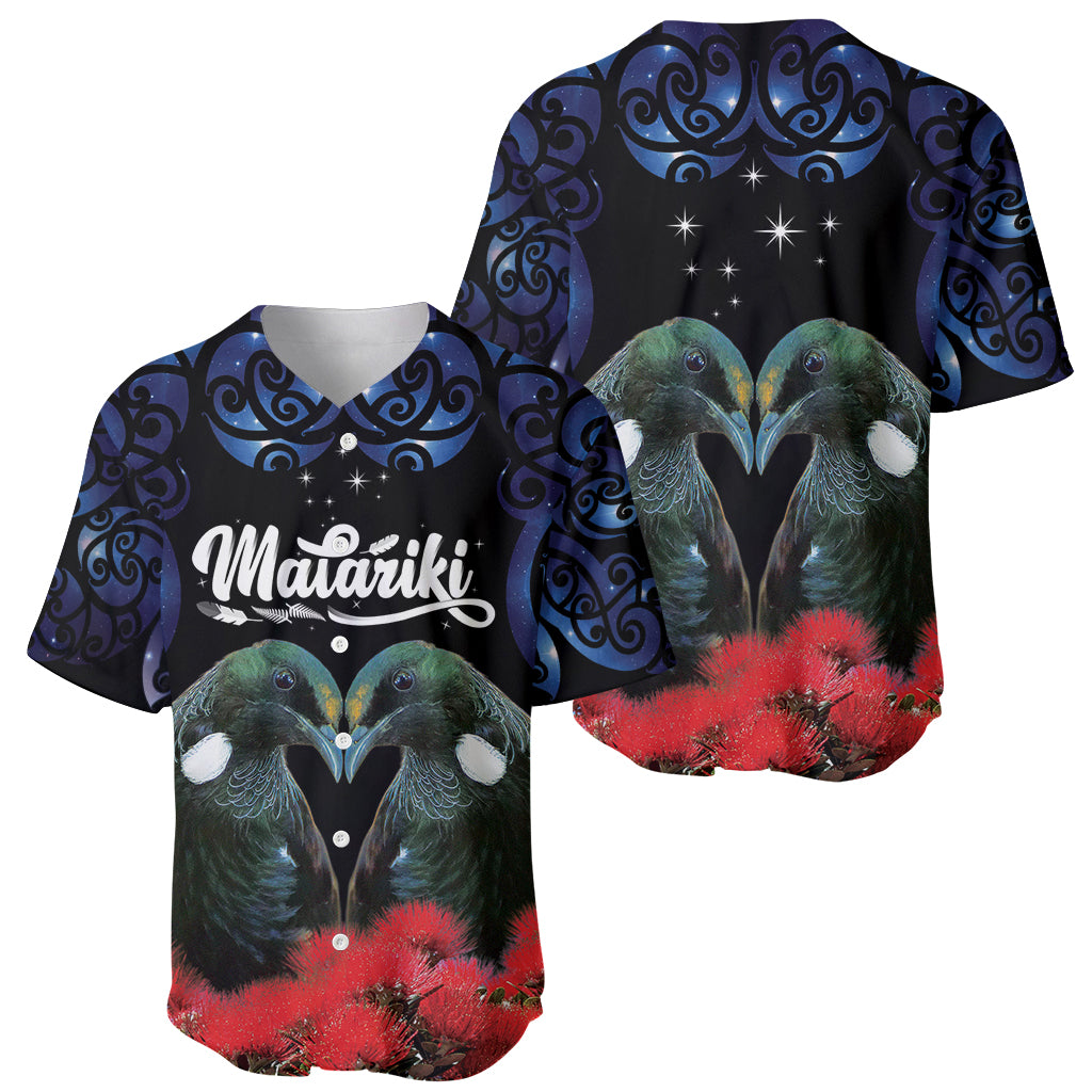 New Zealand Maori Matariki Baseball Jersey Hongi Tui Bird Pohutukawa and Polynesia Tribal LT03 - Polynesian Pride