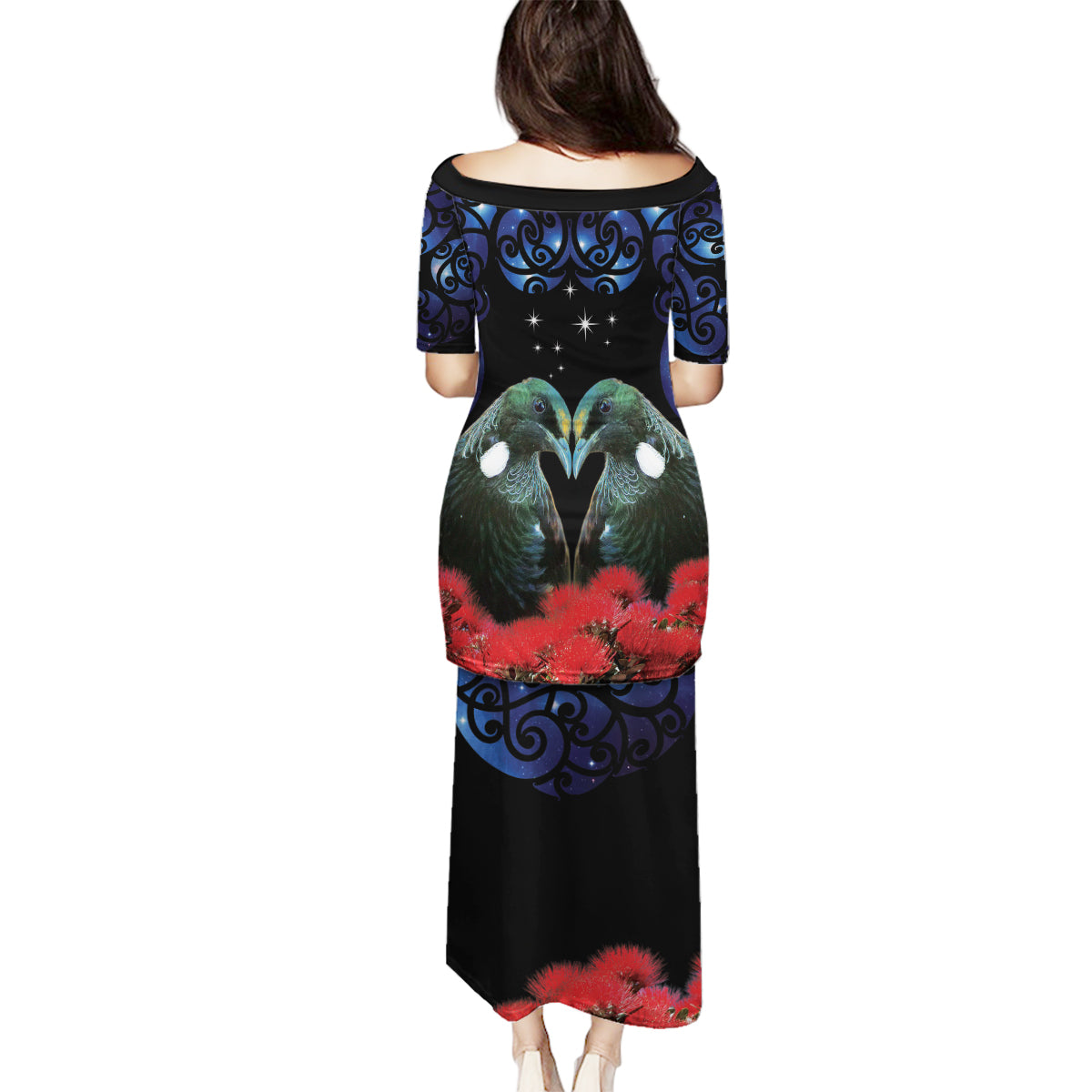 New Zealand Maori Matariki Family Matching Puletasi and Hawaiian Shirt Hongi Tui Bird Pohutukawa and Polynesia Tribal LT03 - Polynesian Pride