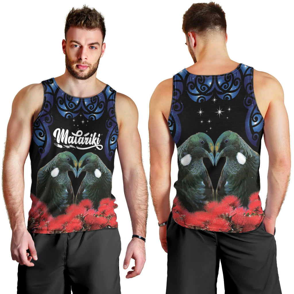 New Zealand Maori Matariki Men Tank Top Hongi Tui Bird Pohutukawa and Polynesia Tribal LT03 - Polynesian Pride