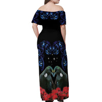 New Zealand Maori Matariki Off Shoulder Maxi Dress Hongi Tui Bird Pohutukawa and Polynesia Tribal LT03 - Polynesian Pride