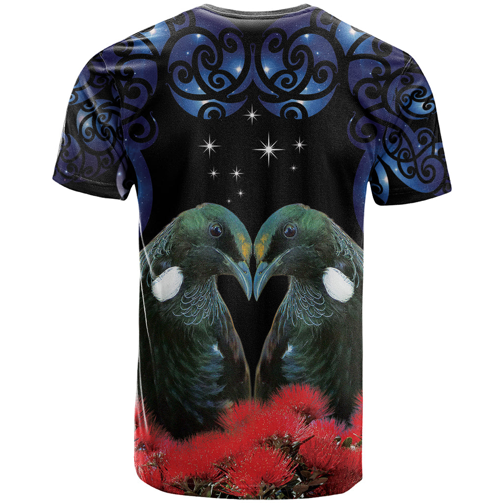 New Zealand Maori Matariki T Shirt Hongi Tui Bird Pohutukawa and Polynesia Tribal LT03 - Polynesian Pride