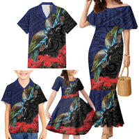 New Zealand Maori Hongi Culture Family Matching Mermaid Dress and Hawaiian Shirt Tui Bird Pohutukawa and Polynesian Pattern LT03 - Polynesian Pride