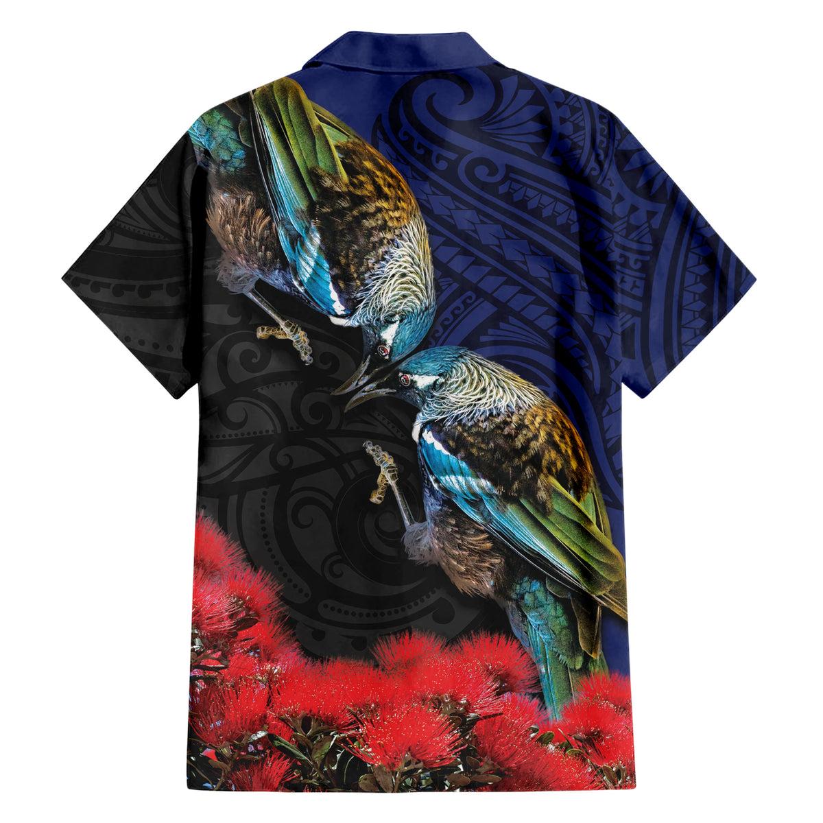 New Zealand Maori Hongi Culture Family Matching Short Sleeve Bodycon Dress and Hawaiian Shirt Tui Bird Pohutukawa and Polynesian Pattern LT03 - Polynesian Pride