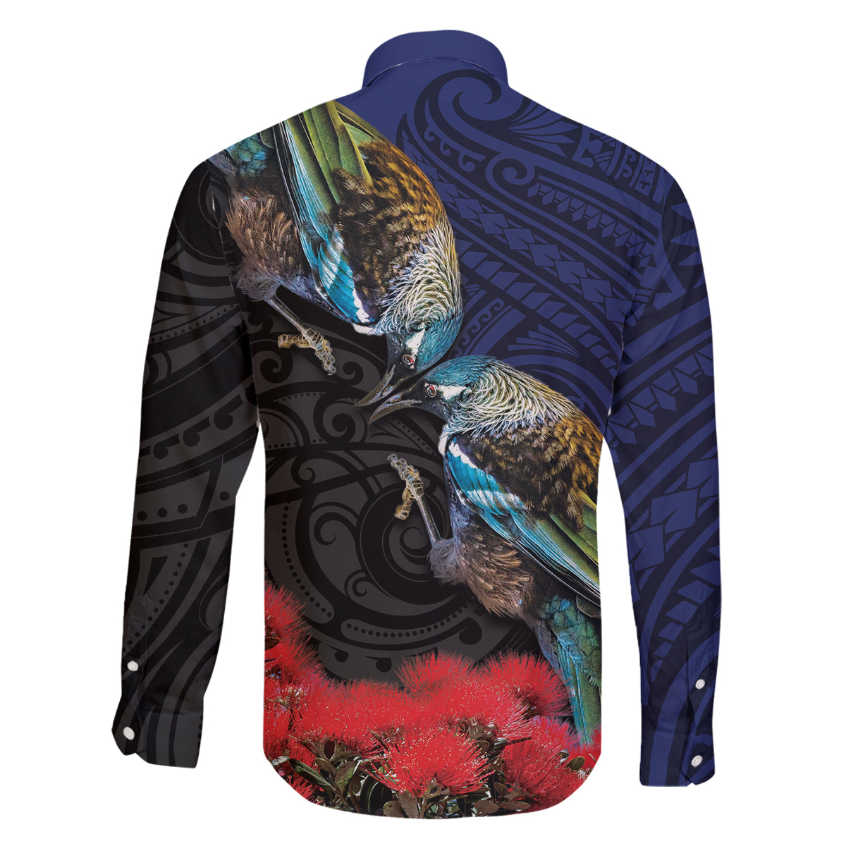 New Zealand Maori Hongi Culture Family Matching Tank Maxi Dress and Hawaiian Shirt Tui Bird Pohutukawa and Polynesian Pattern