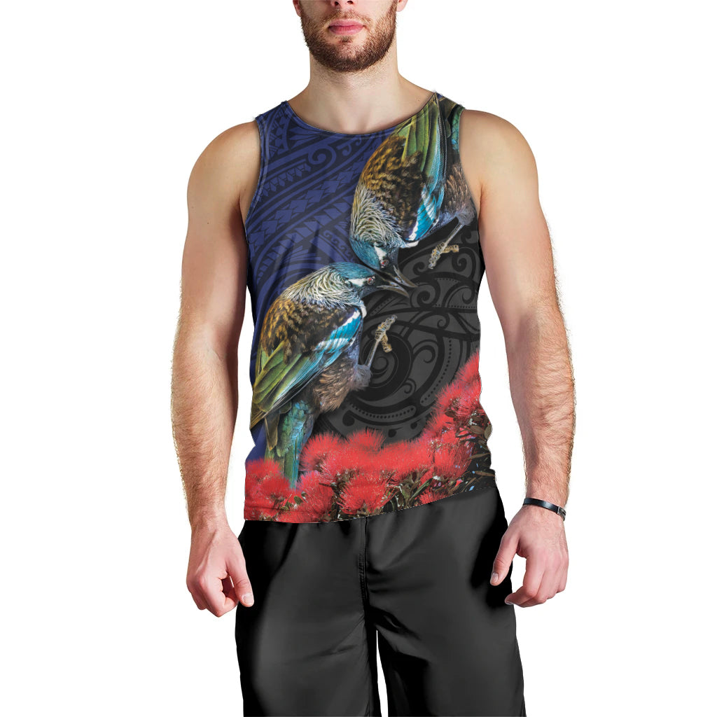 New Zealand Maori Hongi Culture Men Tank Top Tui Bird Pohutukawa and Polynesian Pattern LT03 - Polynesian Pride