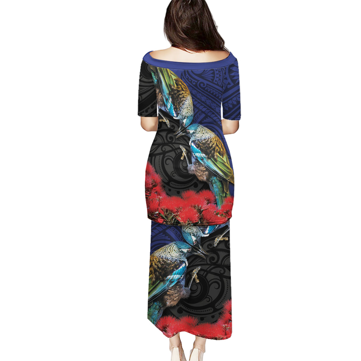New Zealand Maori Hongi Culture Puletasi Tui Bird Pohutukawa and Polynesian Pattern LT03 - Polynesian Pride