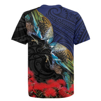 New Zealand Maori Hongi Culture Rugby Jersey Tui Bird Pohutukawa and Polynesian Pattern