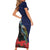 New Zealand Maori Hongi Culture Short Sleeve Bodycon Dress Tui Bird Pohutukawa and Polynesian Pattern