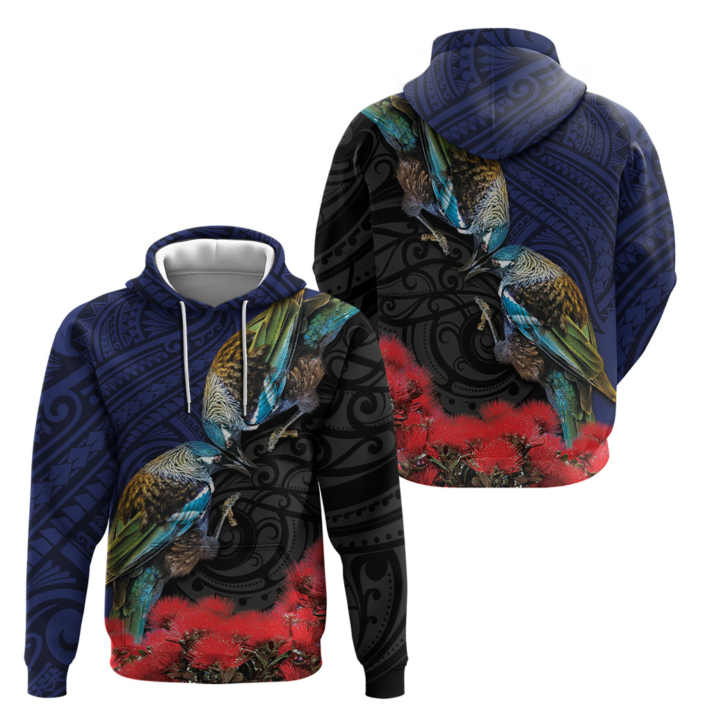 New Zealand Maori Hongi Culture Zip Hoodie Tui Bird Pohutukawa and Polynesian Pattern LT03 - Polynesian Pride