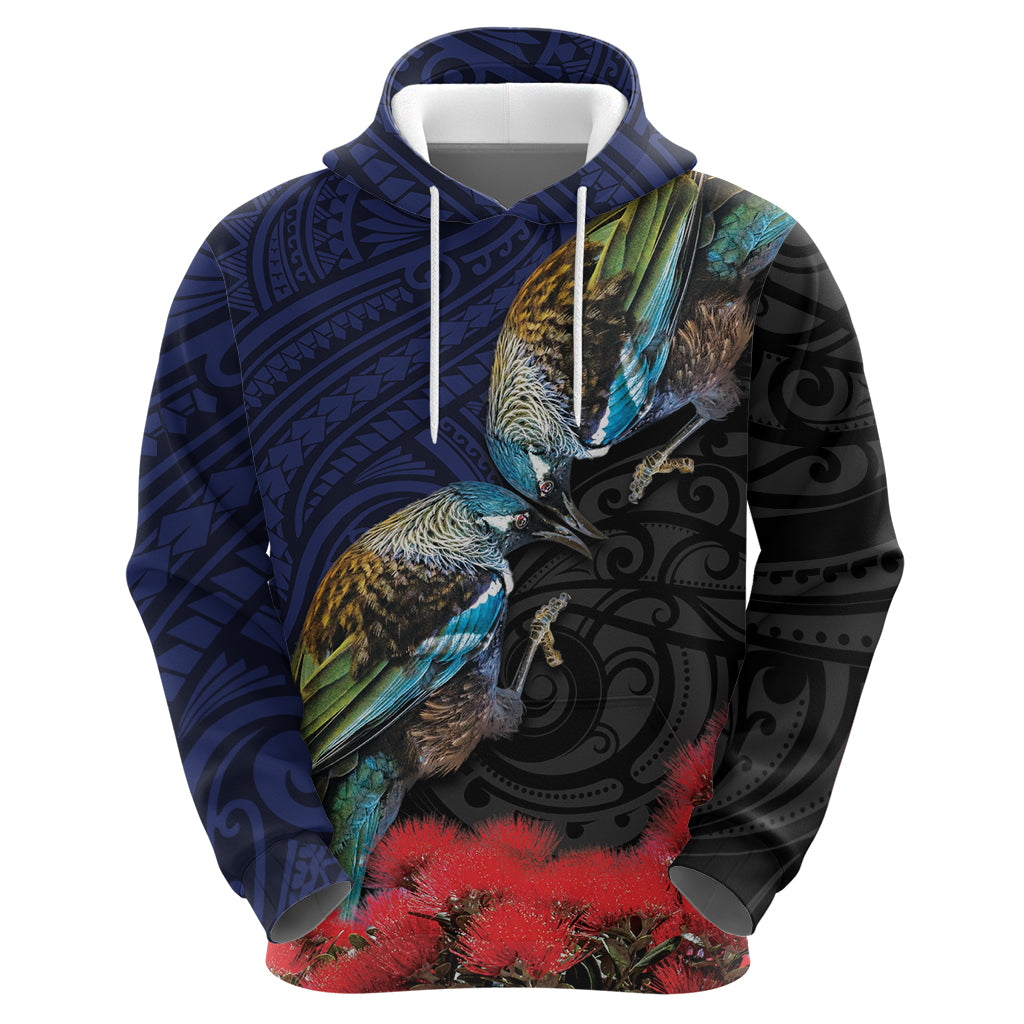 New Zealand Maori Hongi Culture Zip Hoodie Tui Bird Pohutukawa and Polynesian Pattern LT03 - Polynesian Pride