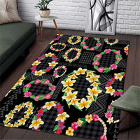 Hawaiian Kakau Tattoo Leis and Palaka Pattern Area Rug Traditional Aloha Tribal Black Color