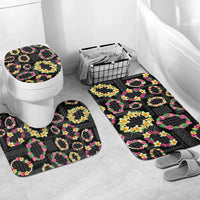 Hawaiian Kakau Tattoo Leis and Palaka Pattern Bathroom Set Traditional Aloha Tribal Black Color
