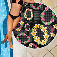 Hawaiian Kakau Tattoo Leis and Palaka Pattern Beach Blanket Traditional Aloha Tribal Black Color