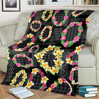 Hawaiian Kakau Tattoo Leis and Palaka Pattern Blanket Traditional Aloha Tribal Black Color