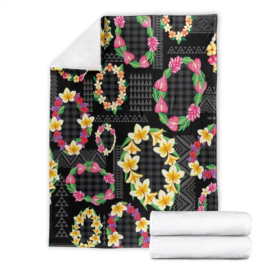 Hawaiian Kakau Tattoo Leis and Palaka Pattern Blanket Traditional Aloha Tribal Black Color