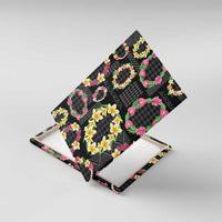 Hawaiian Kakau Tattoo Leis and Palaka Pattern Canvas Wall Art Traditional Aloha Tribal Black Color
