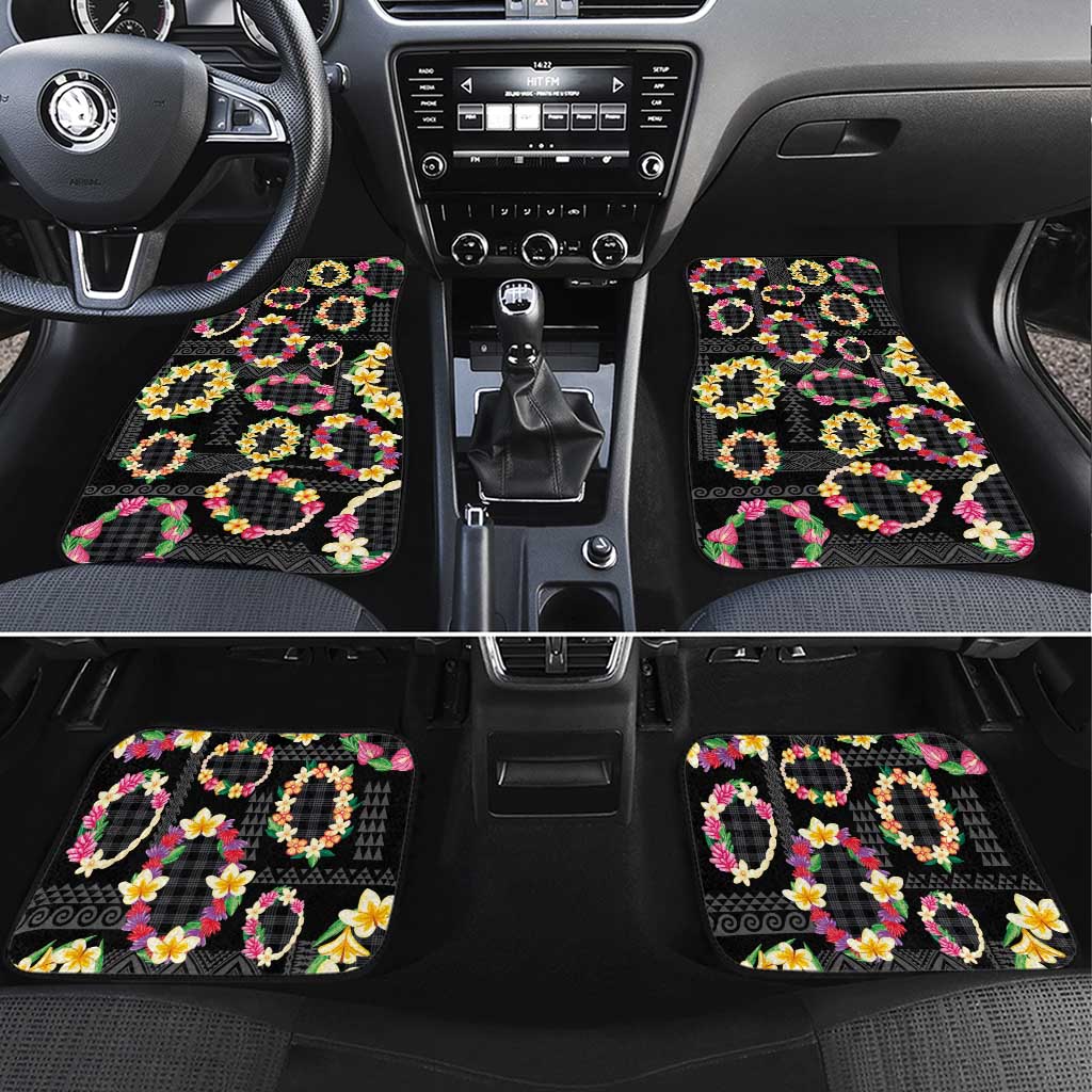 Hawaiian Kakau Tattoo Leis and Palaka Pattern Car Mats Traditional Aloha Tribal Black Color
