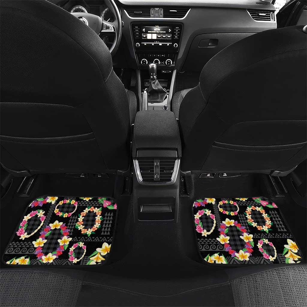 Hawaiian Kakau Tattoo Leis and Palaka Pattern Car Mats Traditional Aloha Tribal Black Color