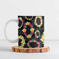 Hawaiian Kakau Tattoo Leis and Palaka Pattern Ceramic Mug Traditional Aloha Tribal Black Color