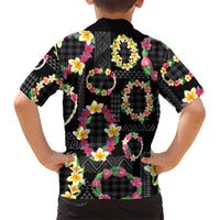 Hawaiian Kakau Tattoo Leis and Palaka Pattern Family Matching Off Shoulder Maxi Dress and Hawaiian Shirt Traditional Aloha Tribal Black Color LT03 - Polynesian Pride