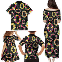 Hawaiian Kakau Tattoo Leis and Palaka Pattern Family Matching Puletasi and Hawaiian Shirt Traditional Aloha Tribal Black Color LT03 - Polynesian Pride