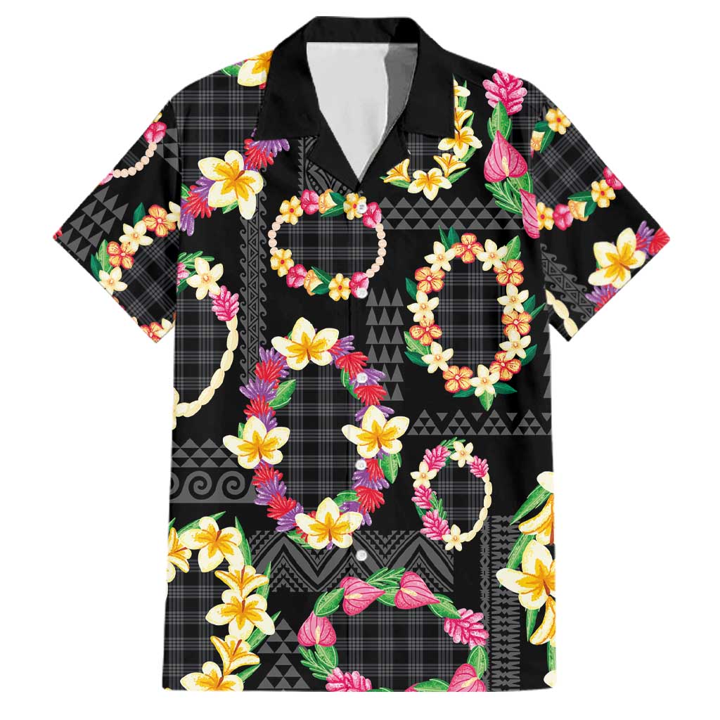 Hawaiian Kakau Tattoo Leis and Palaka Pattern Family Matching Short Sleeve Bodycon Dress and Hawaiian Shirt Traditional Aloha Tribal Black Color LT03 Dad's Shirt - Short Sleeve Black - Polynesian Pride