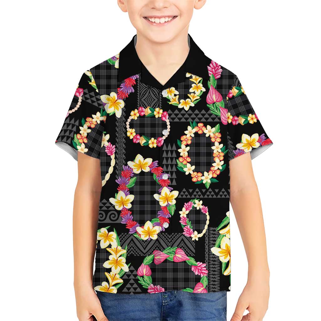 Hawaiian Kakau Tattoo Leis and Palaka Pattern Family Matching Short Sleeve Bodycon Dress and Hawaiian Shirt Traditional Aloha Tribal Black Color LT03 Son's Shirt Black - Polynesian Pride