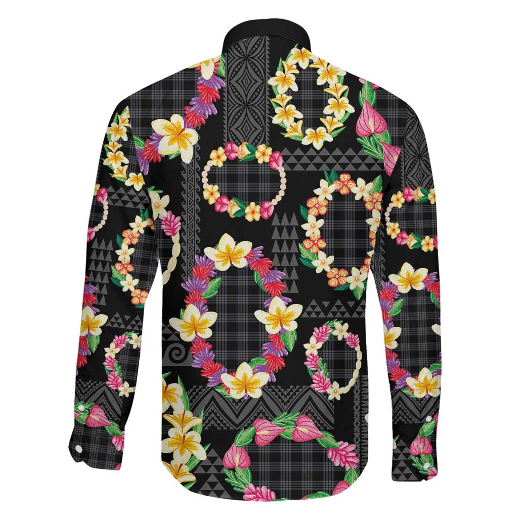 Hawaiian Kakau Tattoo Leis and Palaka Pattern Family Matching Summer Maxi Dress and Hawaiian Shirt Traditional Aloha Tribal Black Color LT03 - Polynesian Pride