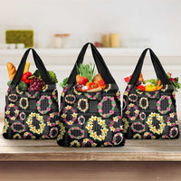 Hawaiian Kakau Tattoo Leis and Palaka Pattern Grocery Bag Traditional Aloha Tribal Black Color LT03 3-pack One Size Black - Polynesian Pride