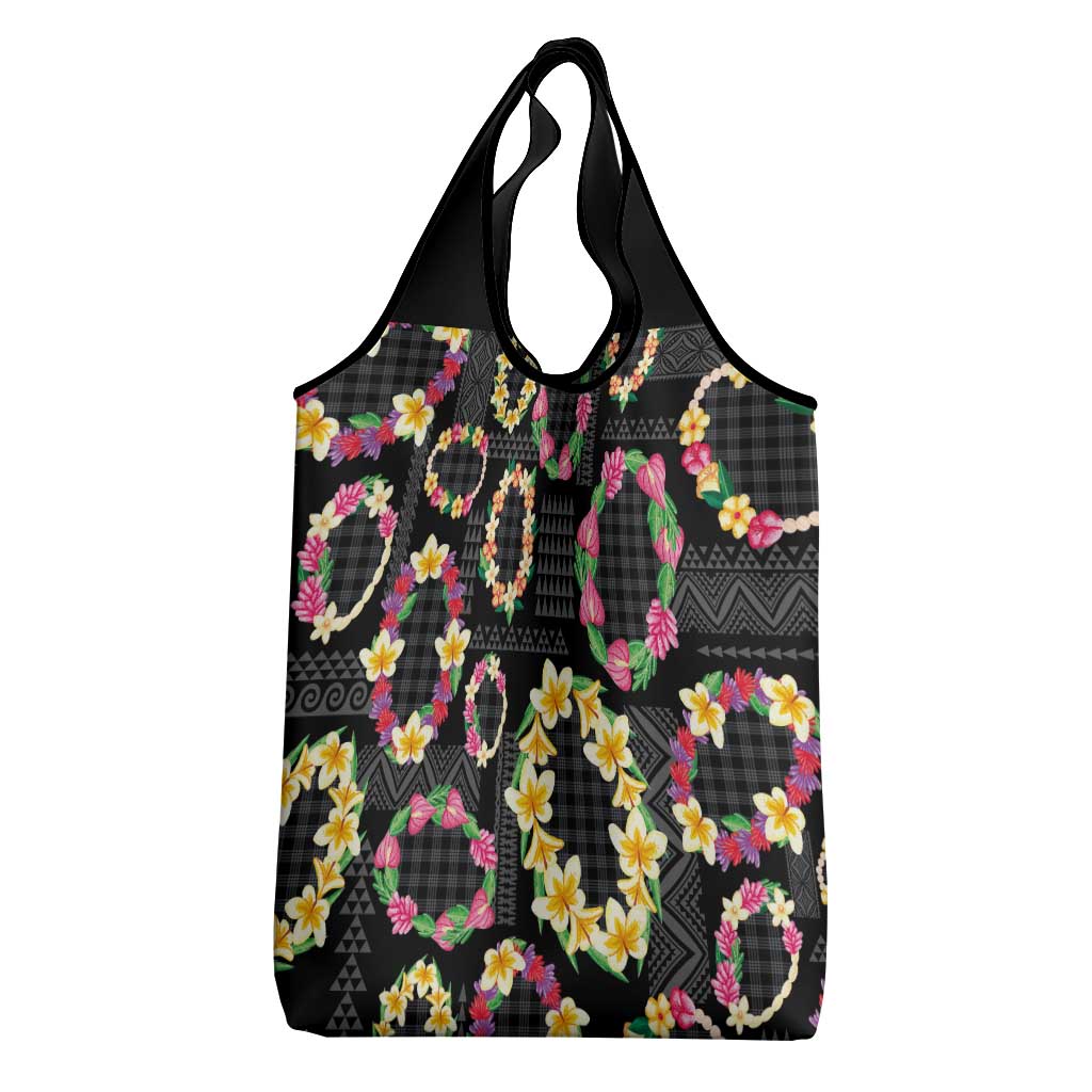 Hawaiian Kakau Tattoo Leis and Palaka Pattern Grocery Bag Traditional Aloha Tribal Black Color LT03 - Polynesian Pride