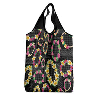 Hawaiian Kakau Tattoo Leis and Palaka Pattern Grocery Bag Traditional Aloha Tribal Black Color LT03 - Polynesian Pride