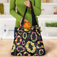 Hawaiian Kakau Tattoo Leis and Palaka Pattern Grocery Bag Traditional Aloha Tribal Black Color LT03 - Polynesian Pride