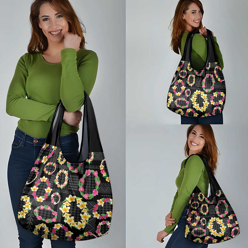 Hawaiian Kakau Tattoo Leis and Palaka Pattern Grocery Bag Traditional Aloha Tribal Black Color LT03 - Polynesian Pride
