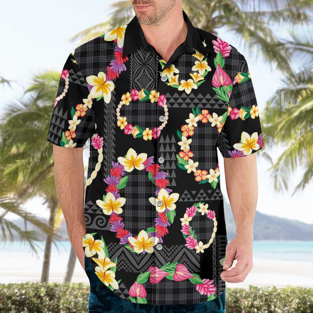 Hawaiian Kakau Tattoo Leis and Palaka Pattern Hawaiian Shirt Traditional Aloha Tribal Black Color